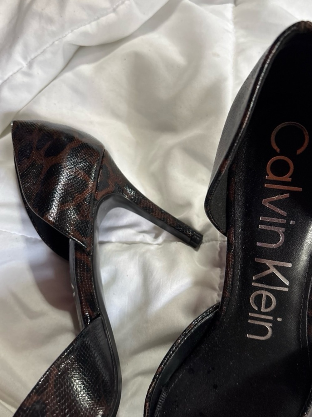 Calvin Klein Leopard-Print D'Orsay High Heels in Brown and Black